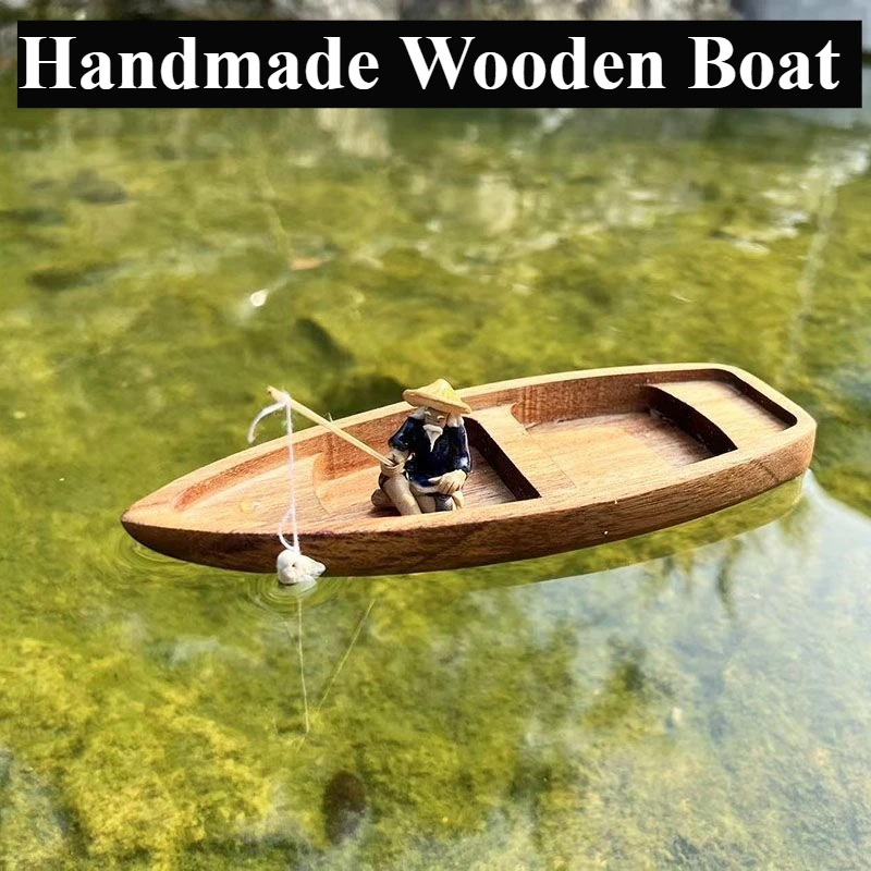 Handmade Wooden Boat Mini Floa - Fishing Boat Oar 评论和价格